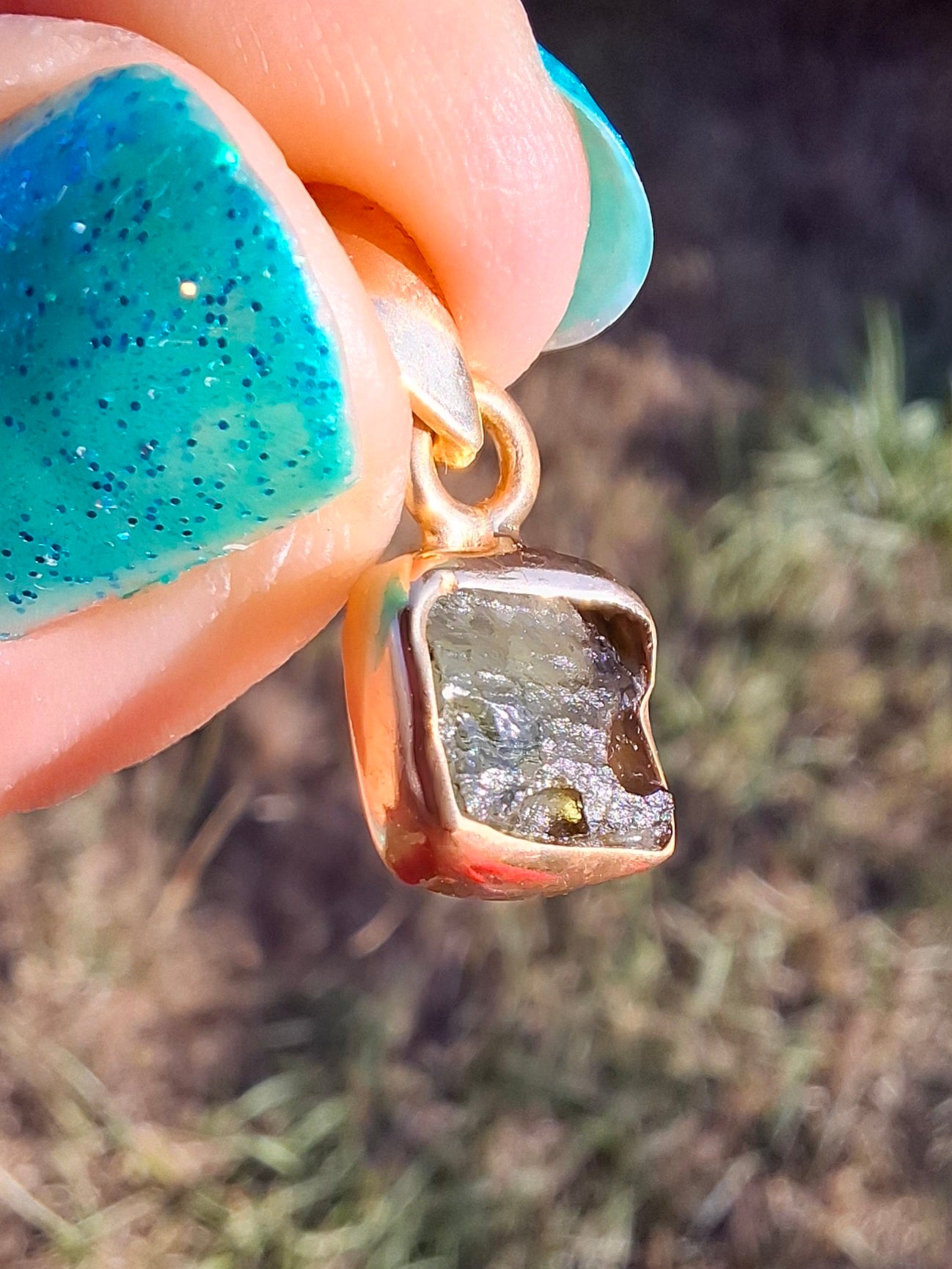 Moldavite Pendant, 14K GOLD Plated, Tektite (Ref: P453)