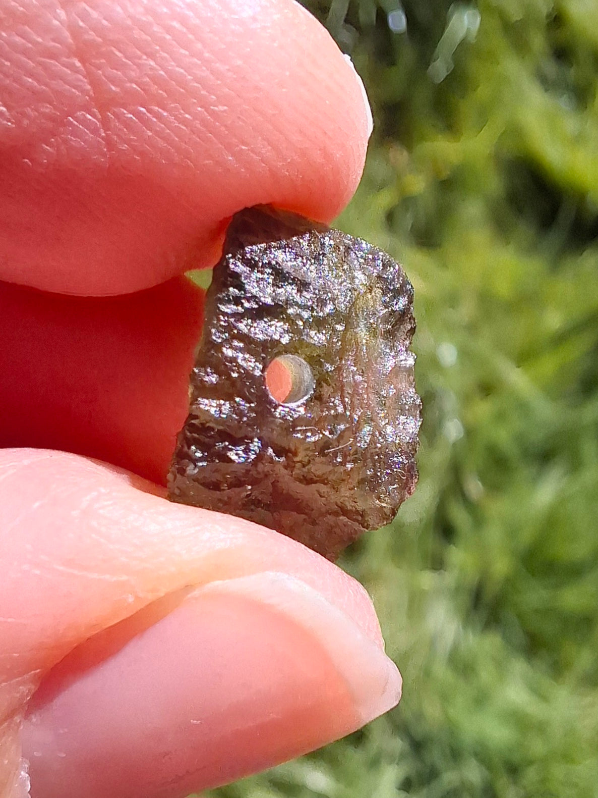 DRILLED, Moldavite Piece, 0.77g, Tektite (Ref: D29)