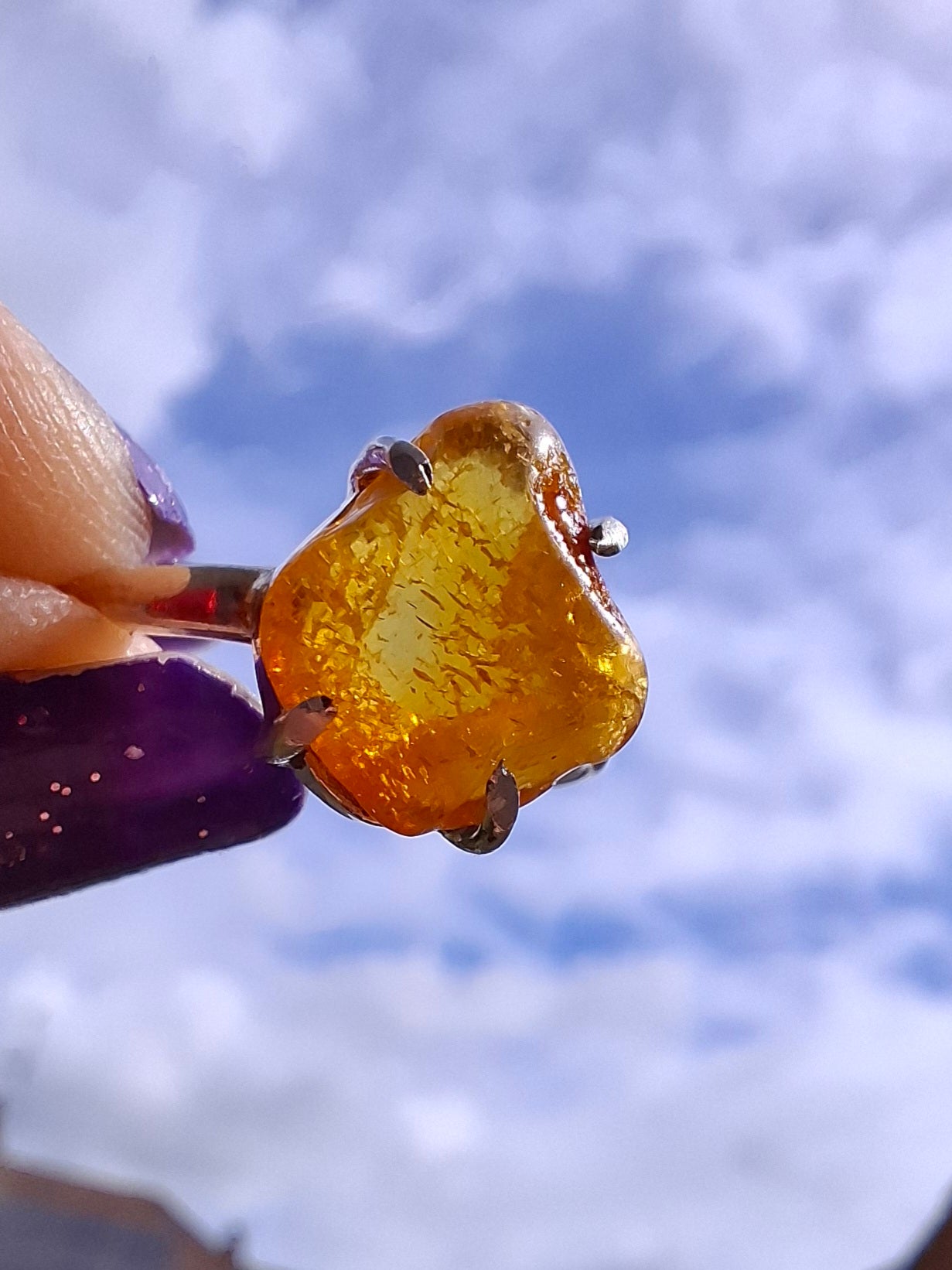 Baltic Amber Ring, size large R, 925 Silver, Fossil (Ref: AR16)