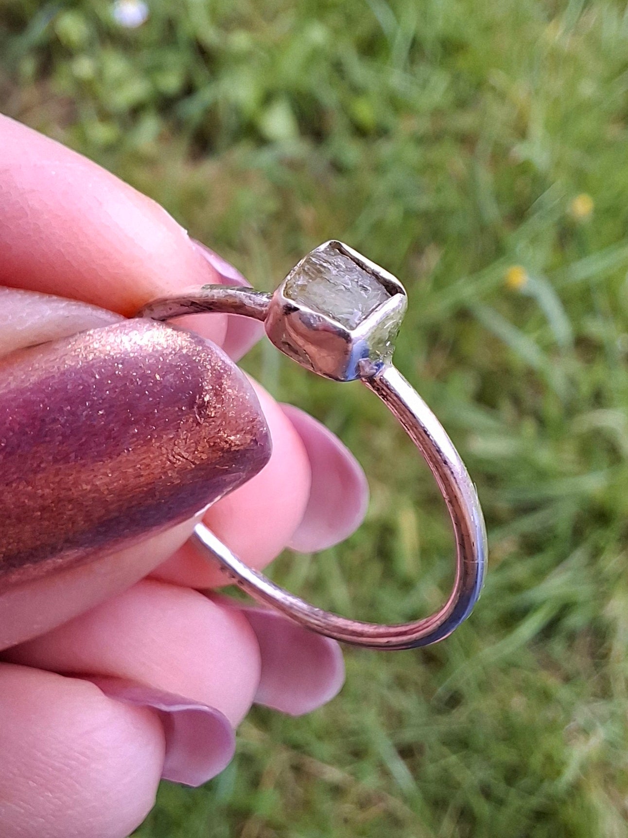 Moldavite Ring, size large R/small S, 925 Silver, Tektite (Ref: R65)