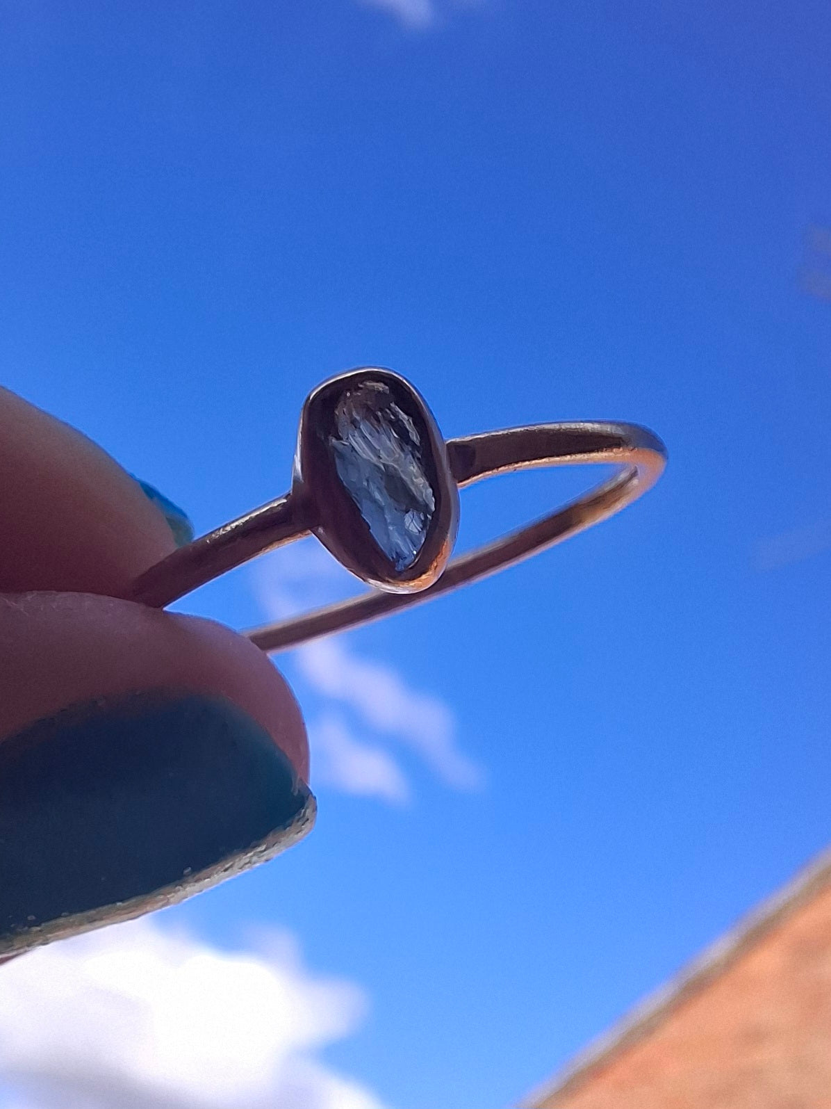 Moldavite Ring, 14K GOLD Plated, size large S, Tektite (Ref: R345)