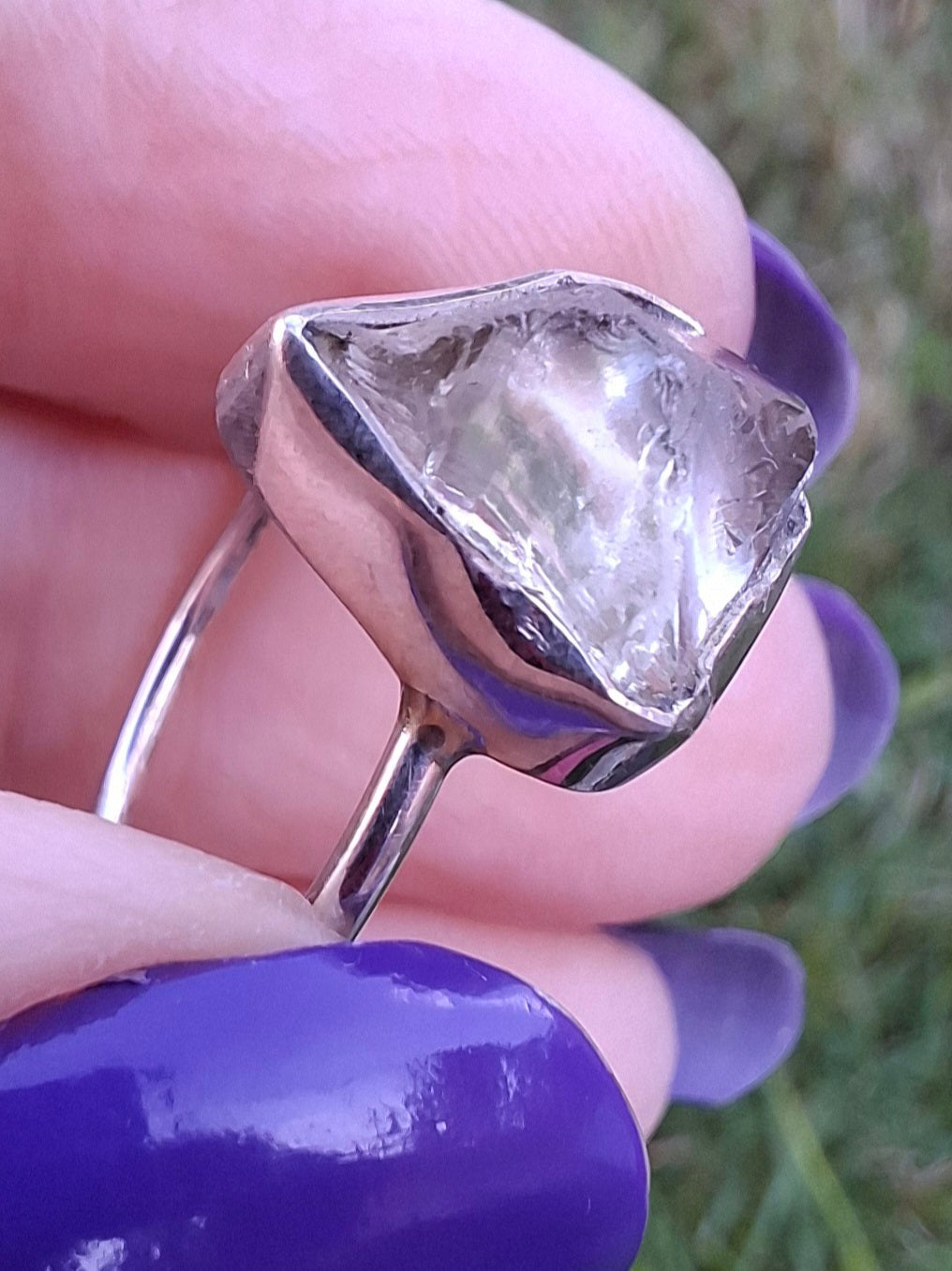 Libyan Desert Glass Ring, size large S, 925 Silver, Tektite (Ref: LR46)