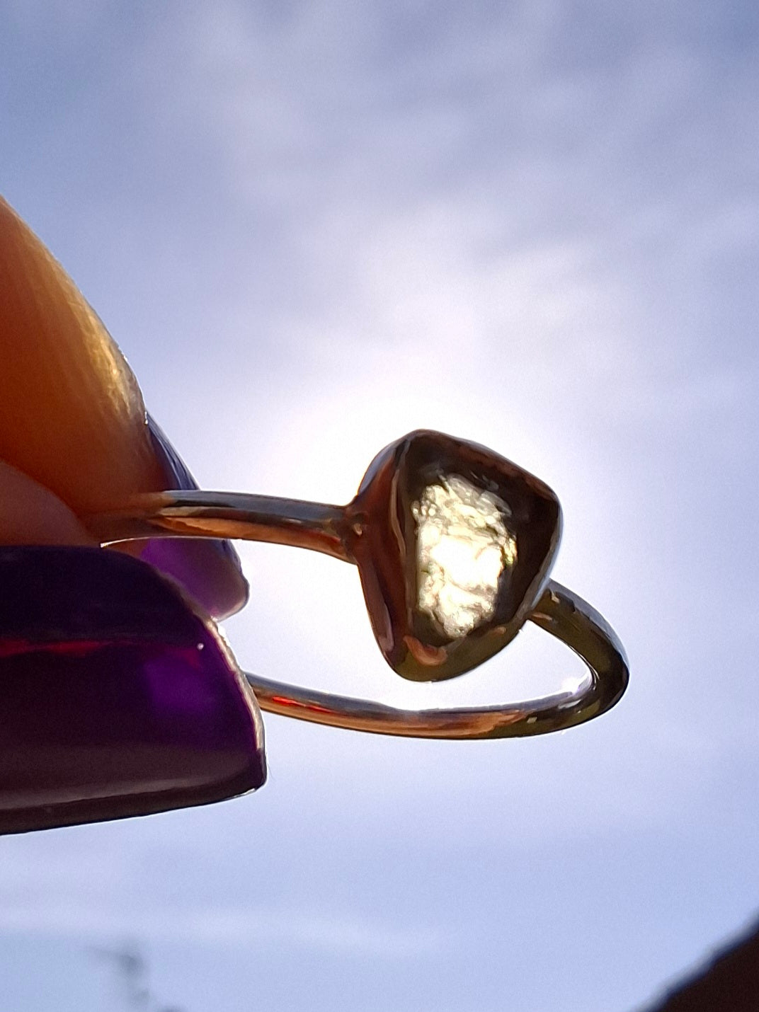Moldavite Ring, size large L/small M, 925 Silver, Tektite (Ref: R50)