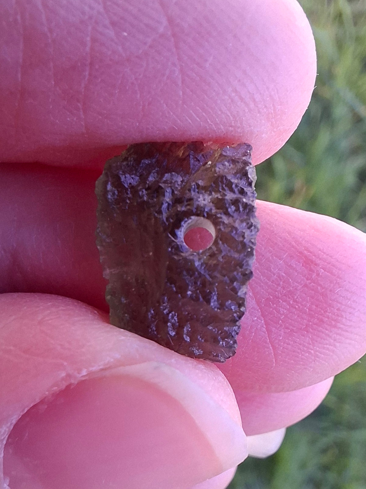 DRILLED, Moldavite Piece, 0.77g, Tektite (Ref: D29)