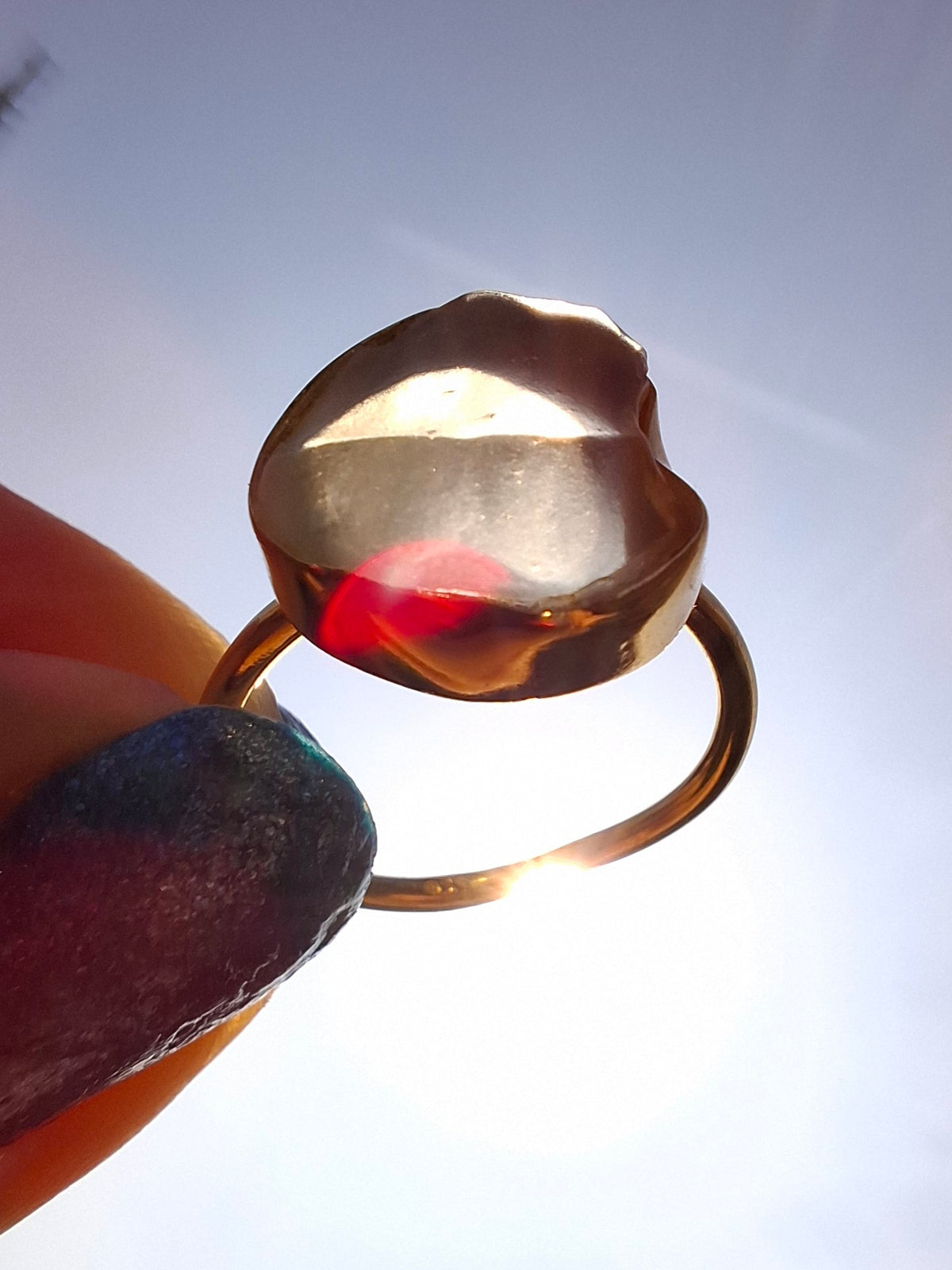 Libyan Desert Glass Ring, 14K GOLD Plated, size large M, Tektite (Ref: LR78)