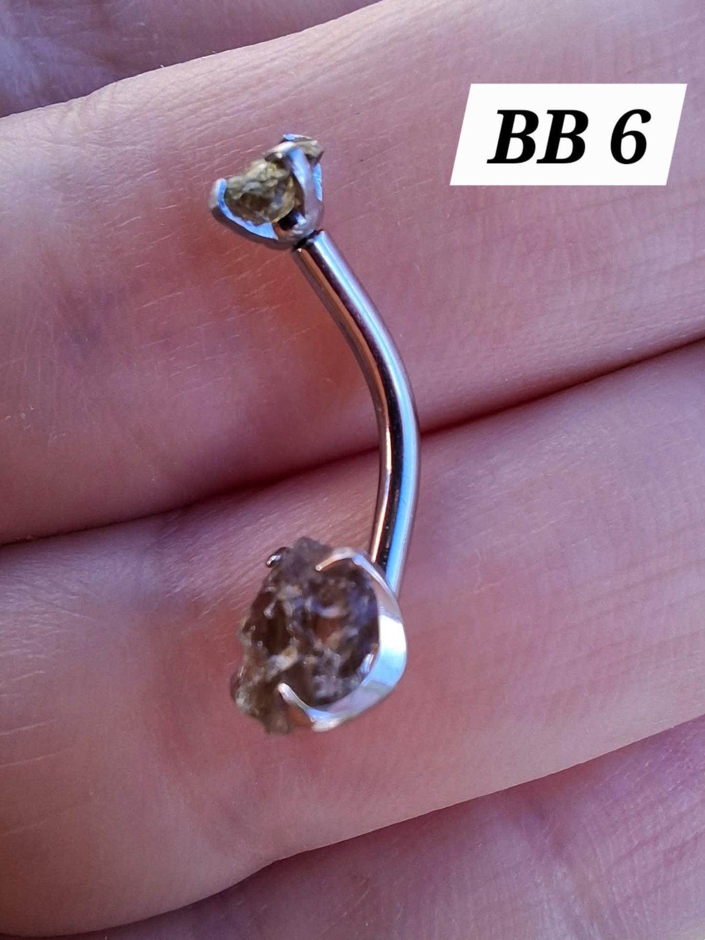 Moldavite (raw) BELLY BAR, 14G, Surgical Steel, Tektite (Ref: BB6)
