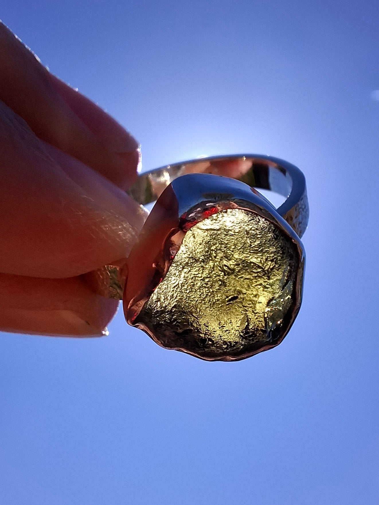 Moldavite Ring, size U, 925 Silver, Tektite (Ref: R322)