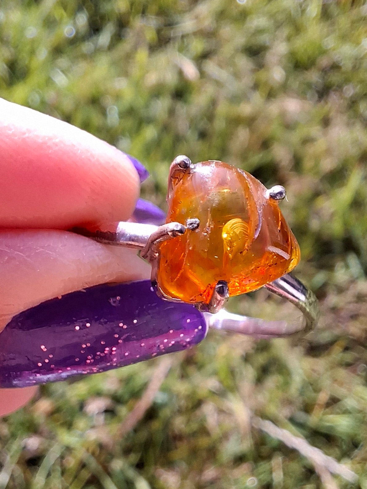 Baltic Amber Ring, size large Y, 925 Silver, Fossil (Ref: AR40)