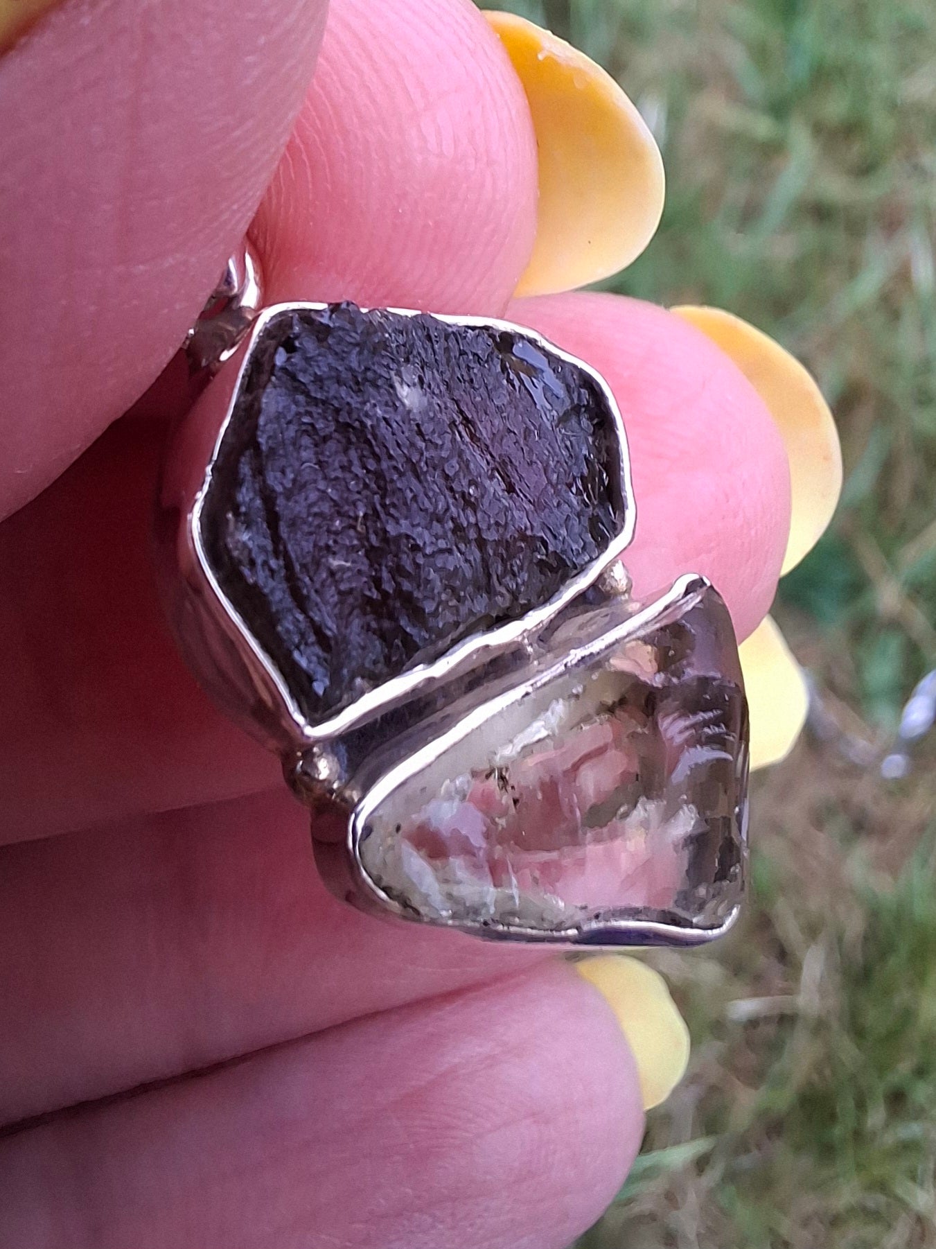 Moldavite & Libyan Desert Glass Pendant, 925 Silver, Tektite (Ref: MLP3)