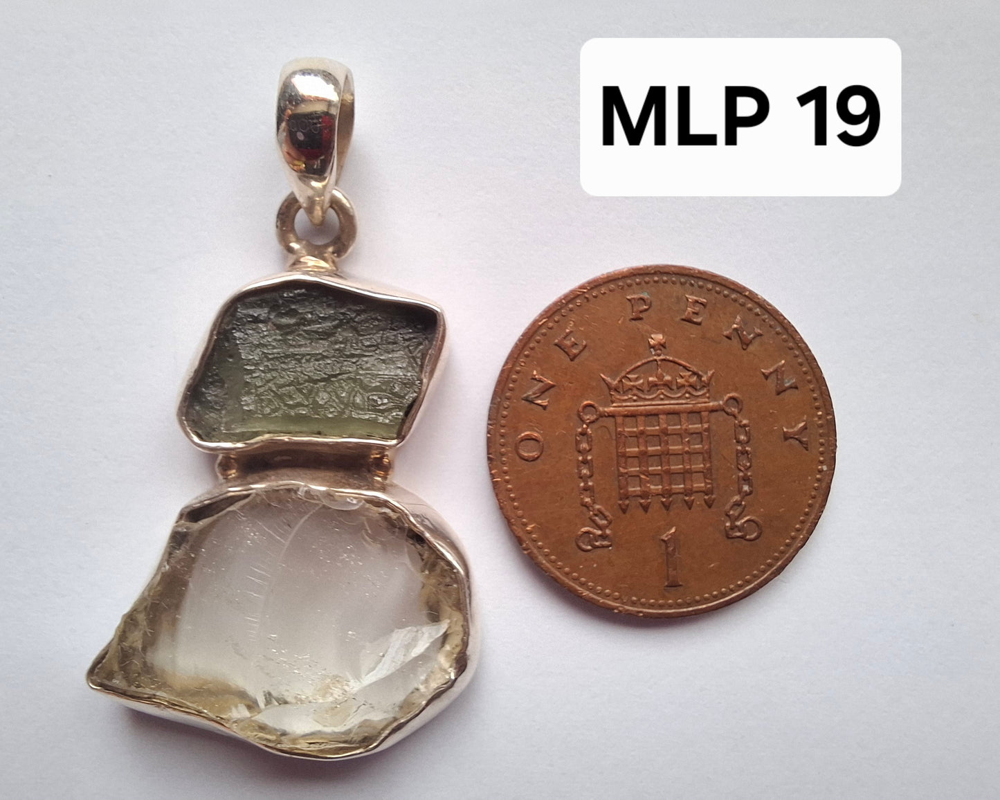 Moldavite & Libyan Desert Glass Pendant, 925 Silver, Tektite (Ref: MLP19)