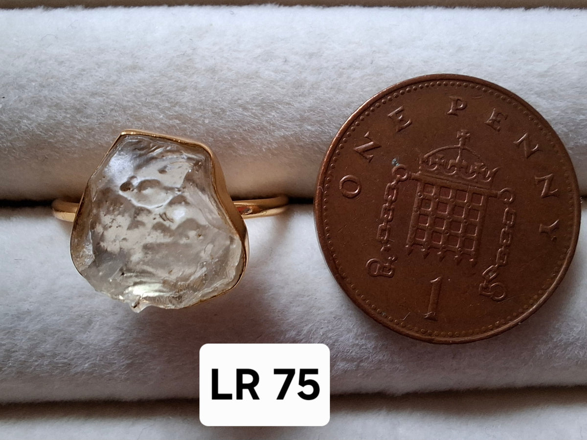 Libyan Desert Glass Ring, 14K GOLD Plated, size large N, Tektite (Ref: LR75)