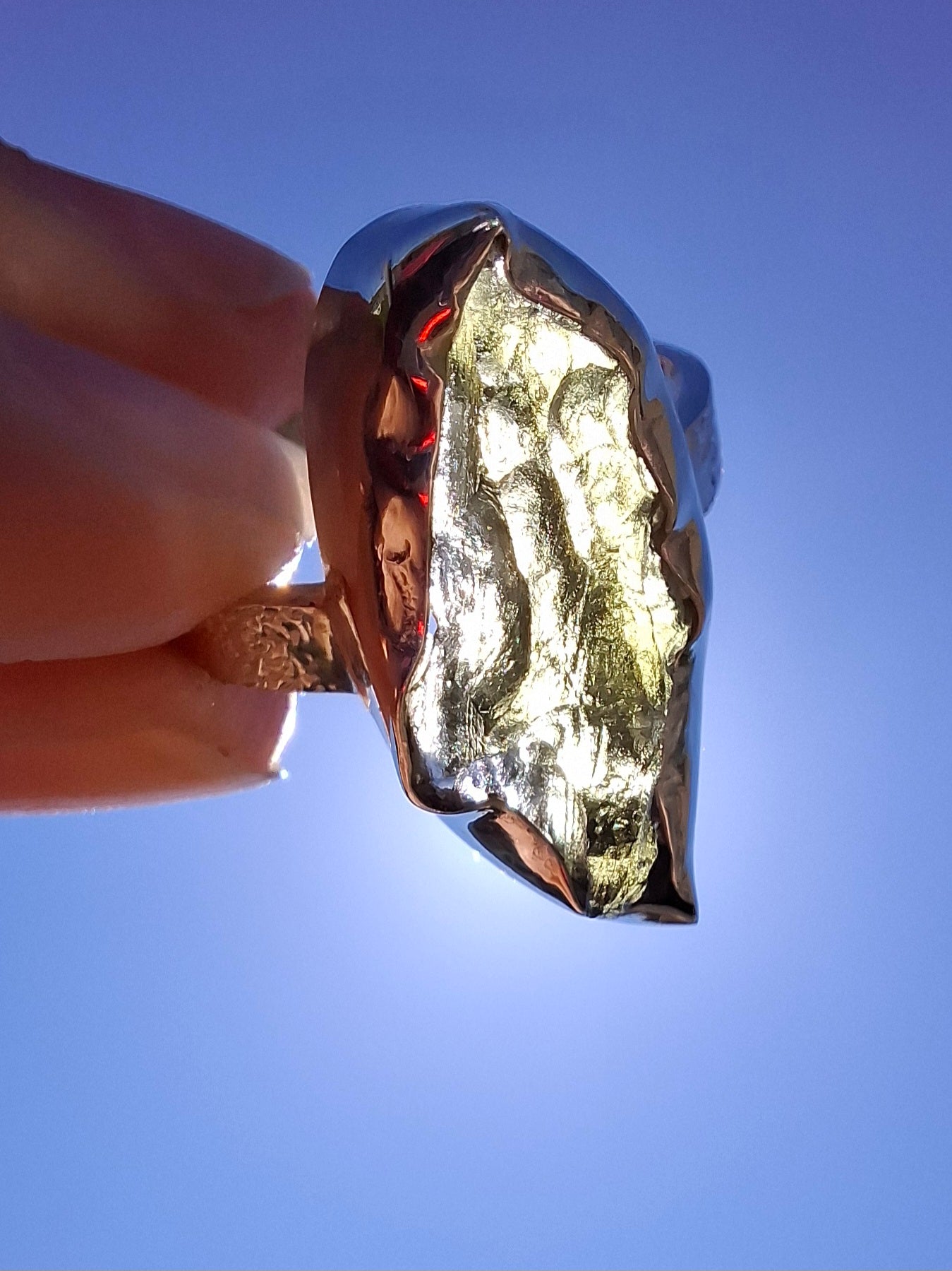 Moldavite Ring, size small U, 925 silver, Tektite (Ref: R321)