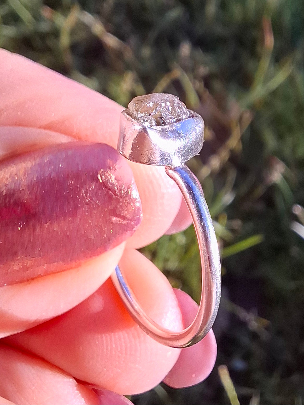Moldavite Ring, size large K/small L, 925 Silver, Tektite (Ref: R58)