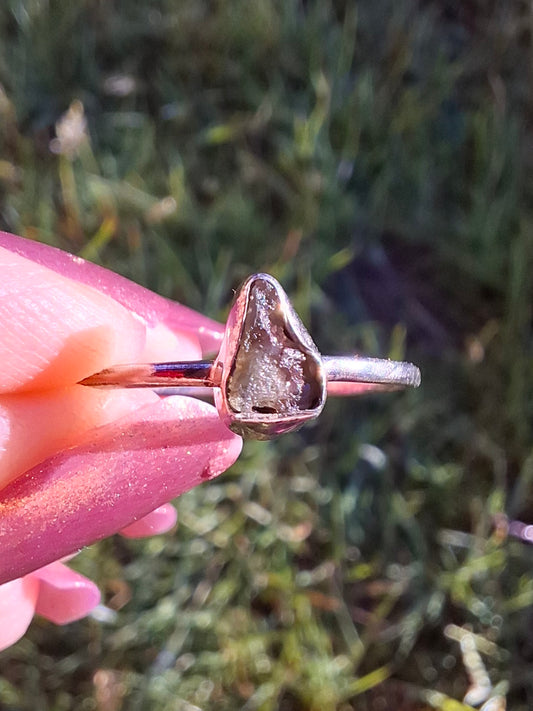 Moldavite Ring, size Q, 925 Silver, Tektite (Ref: R46)