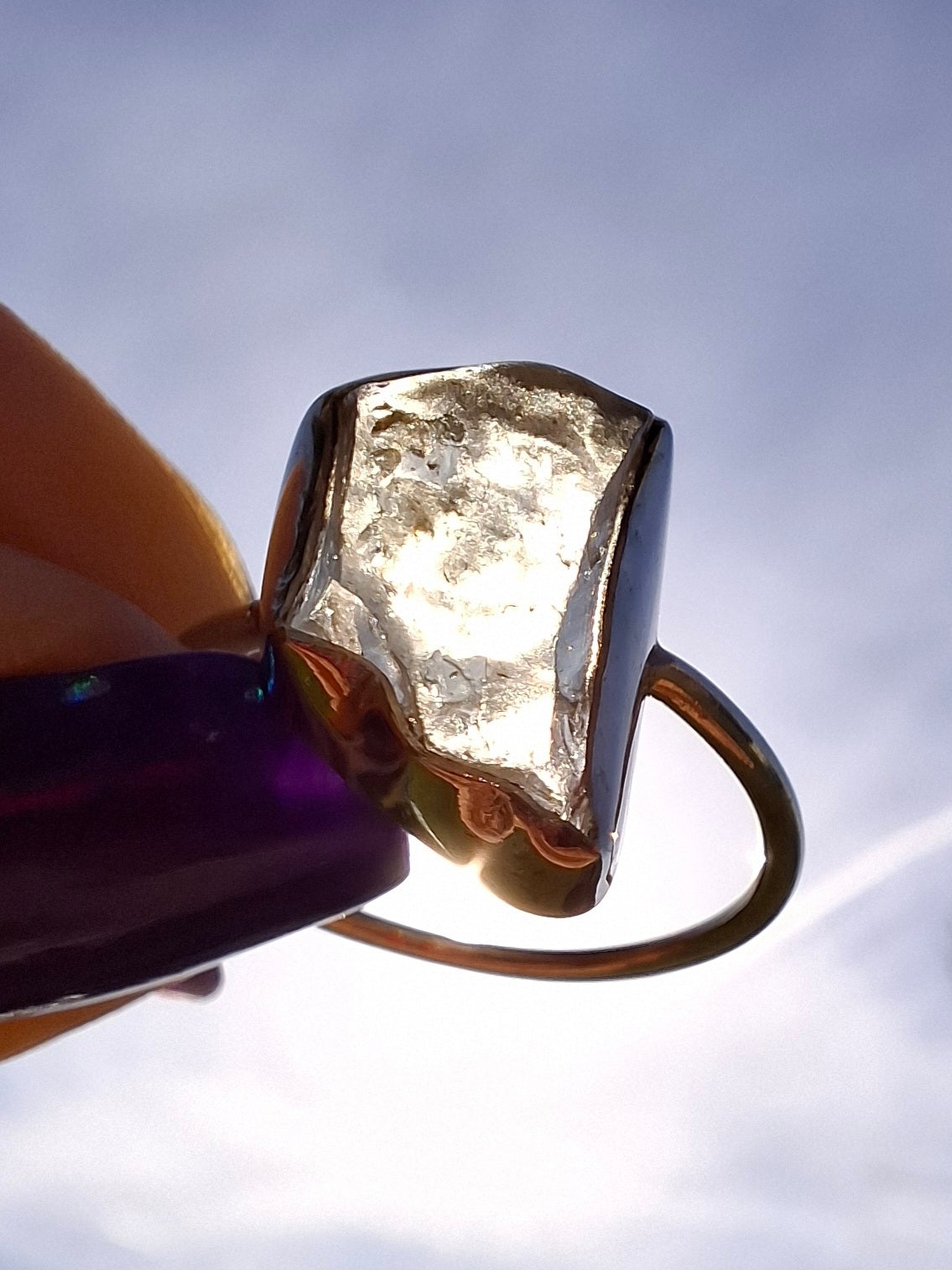 Libyan Desert Glass Ring, size large O, 925 Silver, Tektite (Ref: LR37)
