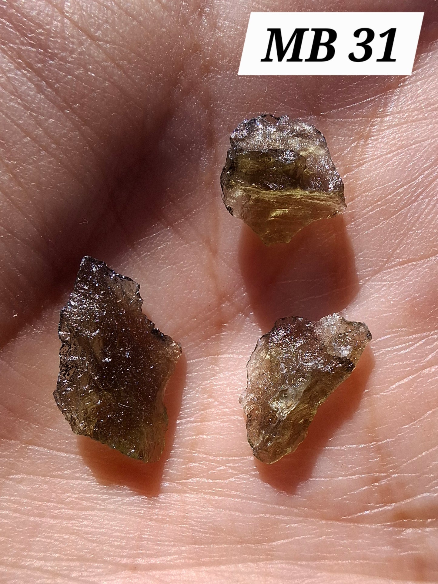 Moldavite chip Bundle, 1g, 3 pcs, Tektite (Ref: MB31)