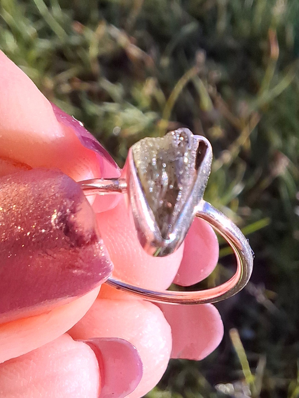 Moldavite Ring, size large K/small L, 925 Silver, Tektite (Ref: R57)