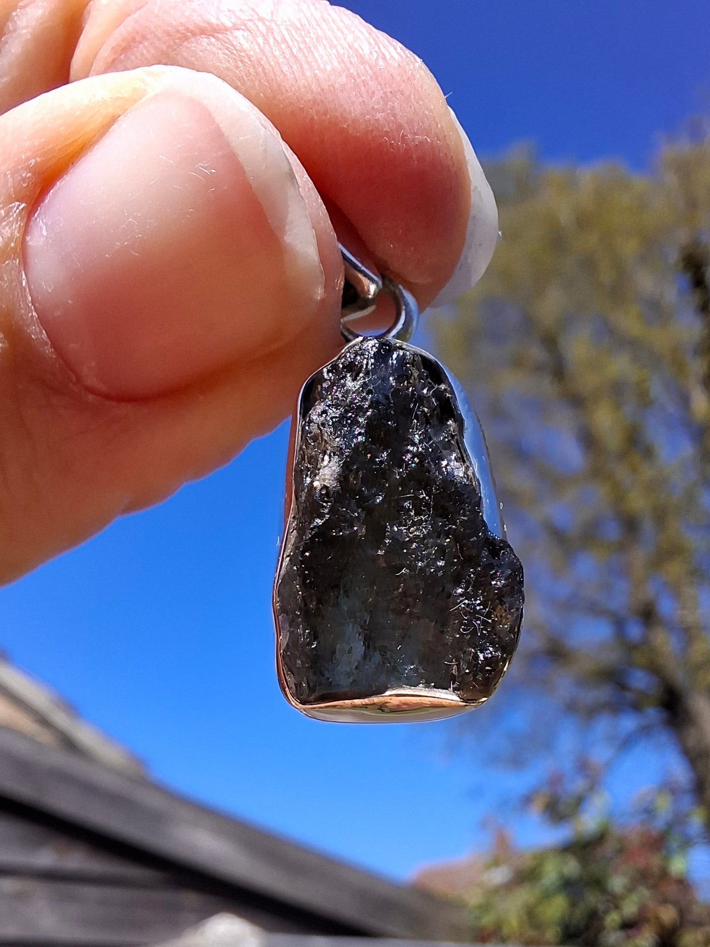 Moldavite Pendant, 925 Silver, Tektite (Ref: P15)