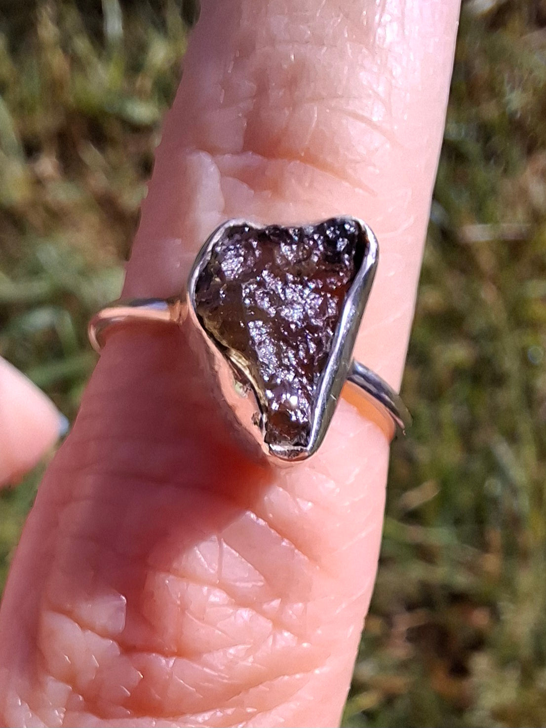 Moldavite Ring, size large M, 925 Silver, Tektite (Ref: R23)