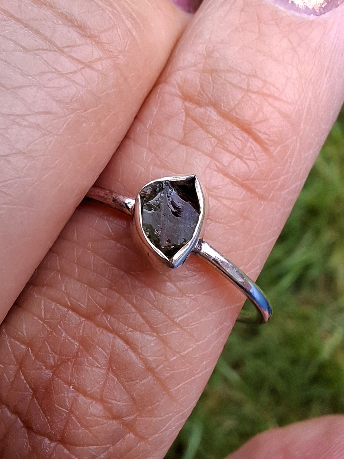 Moldavite Ring, size large T, 925 Silver, Tektite (Ref: R70)