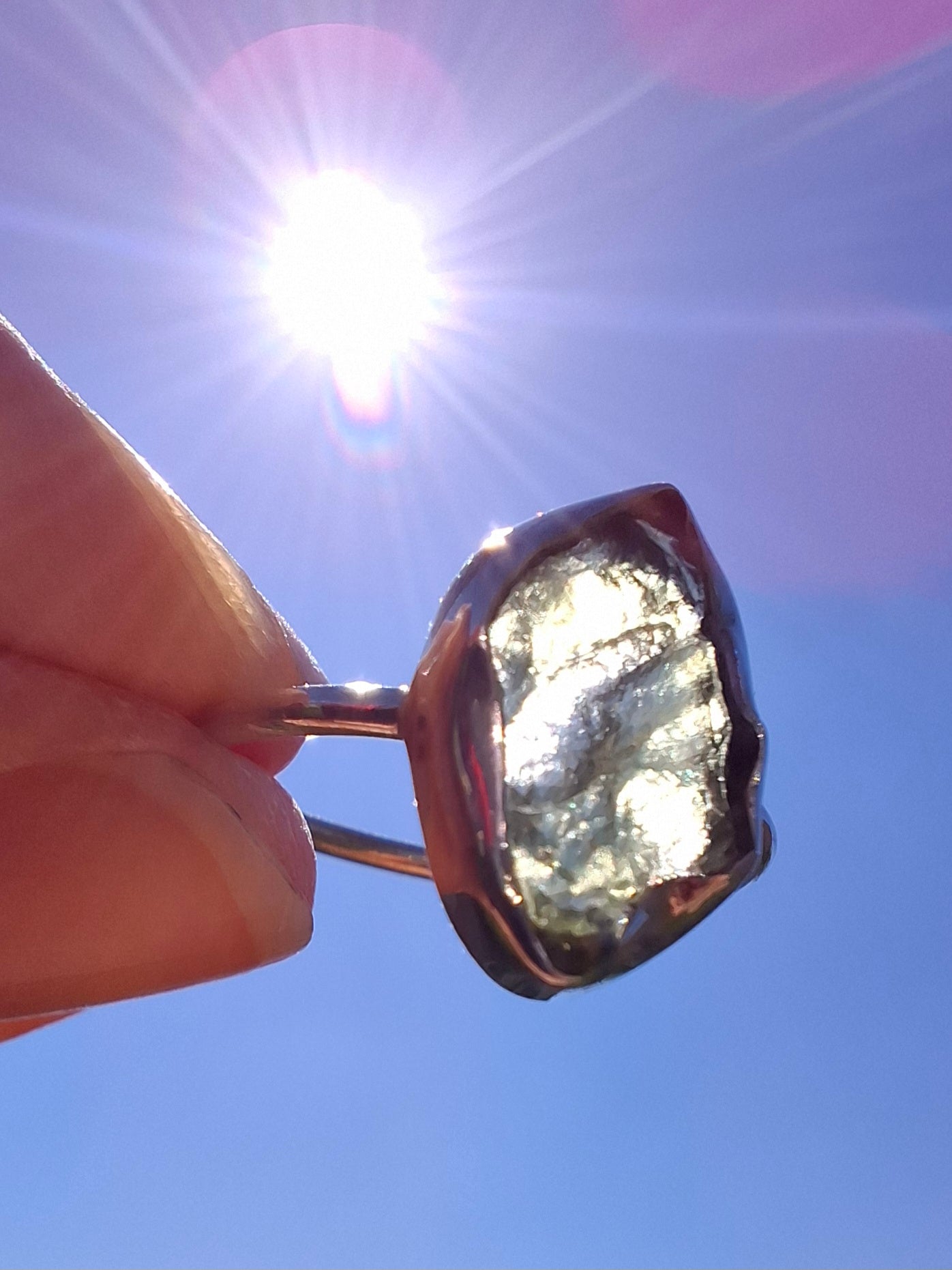 Moldavite Ring, size M, 925 Silver, Tektite (Ref: R22)