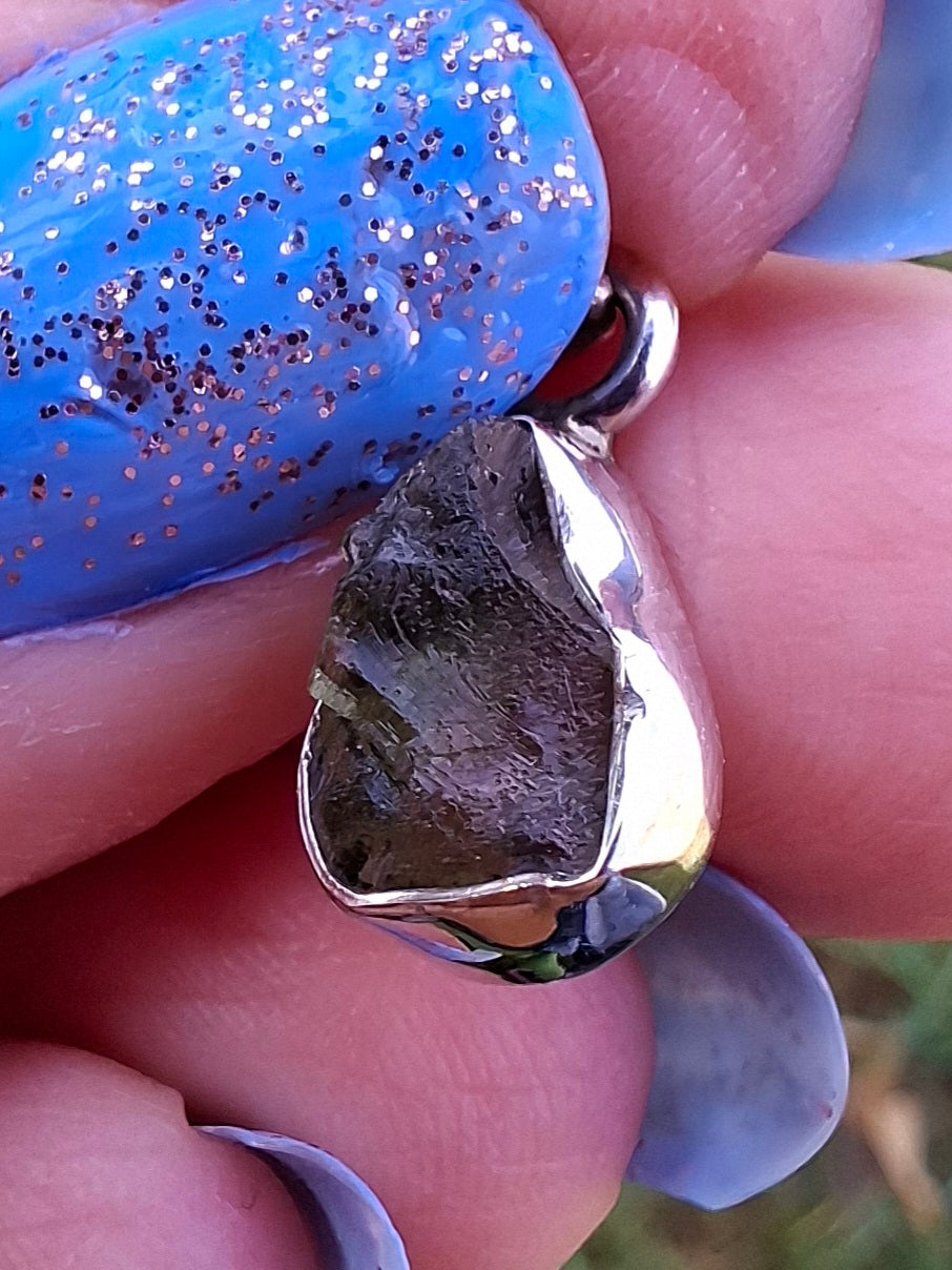Moldavite Pendant, 925 Silver, Tektite (Ref: P42)
