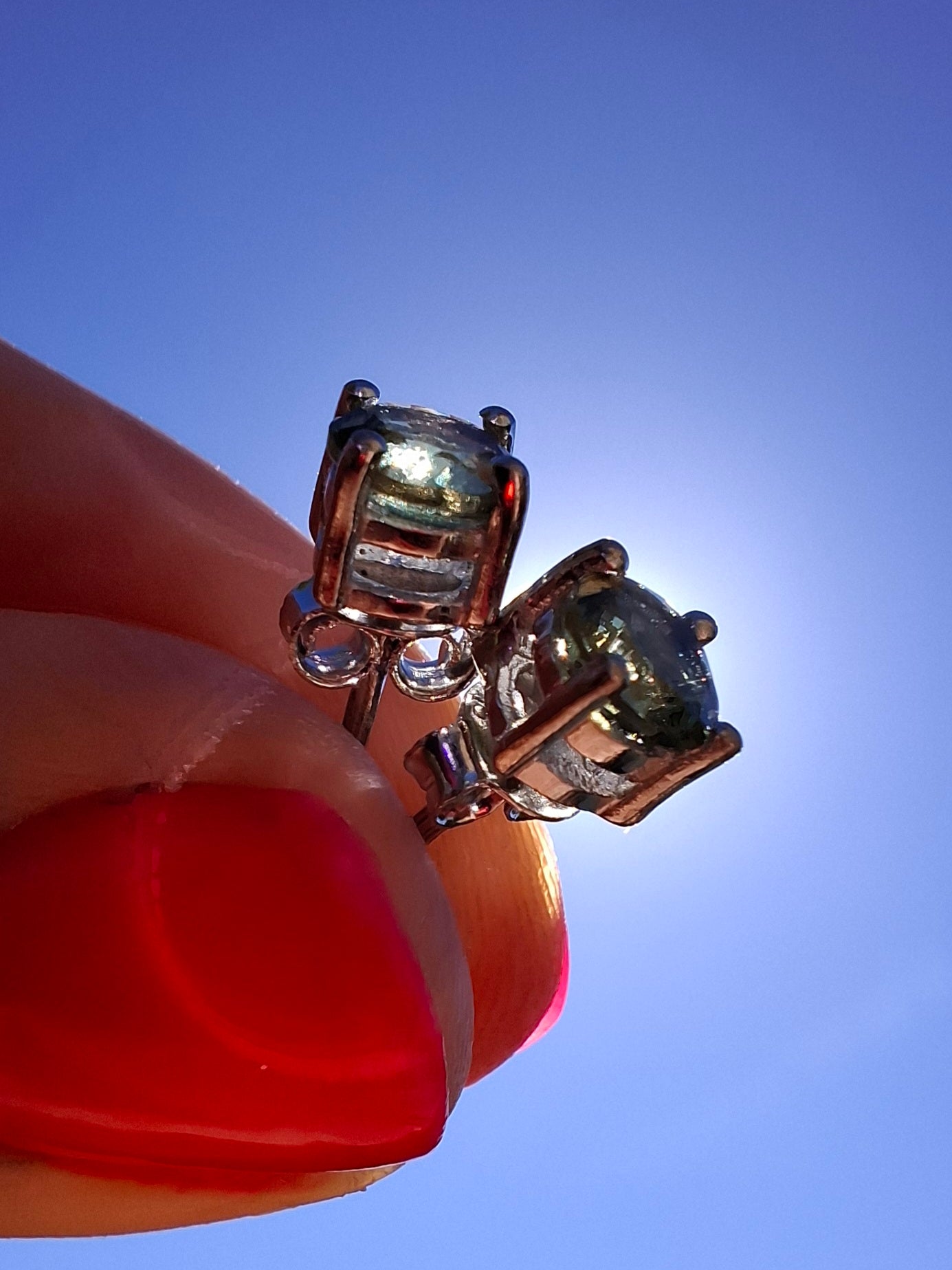 Moldavite (faceted) 5mm STUD EARRINGS, 925 Silver, Tektite (Ref: Pair48)
