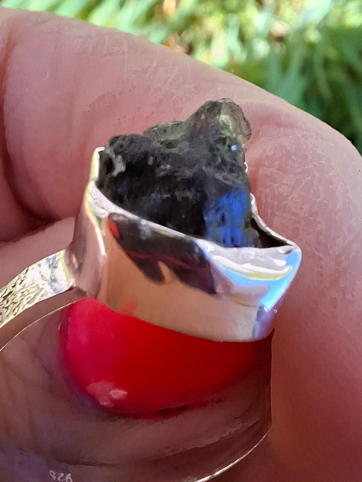 Moldavite Ring, size V, 925 Silver, Tektite (Ref: R326)