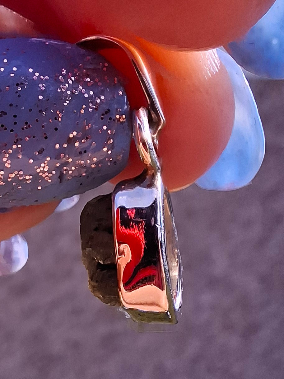 Moldavite Pendant, 925 Silver, Tektite (Ref: P58)