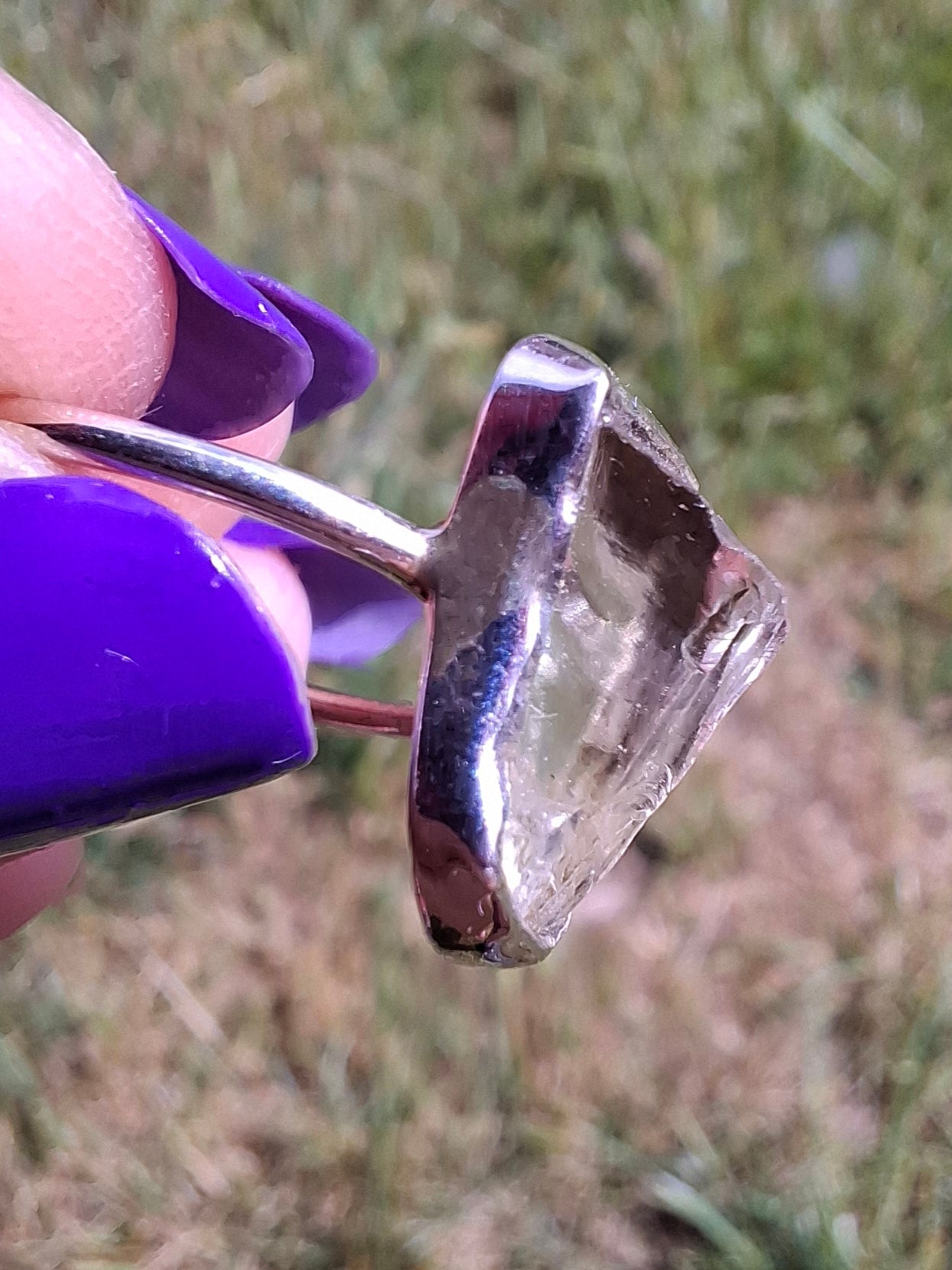 Libyan Desert Glass Ring, size large P, 925 Silver, Tektite (Ref: LR30)