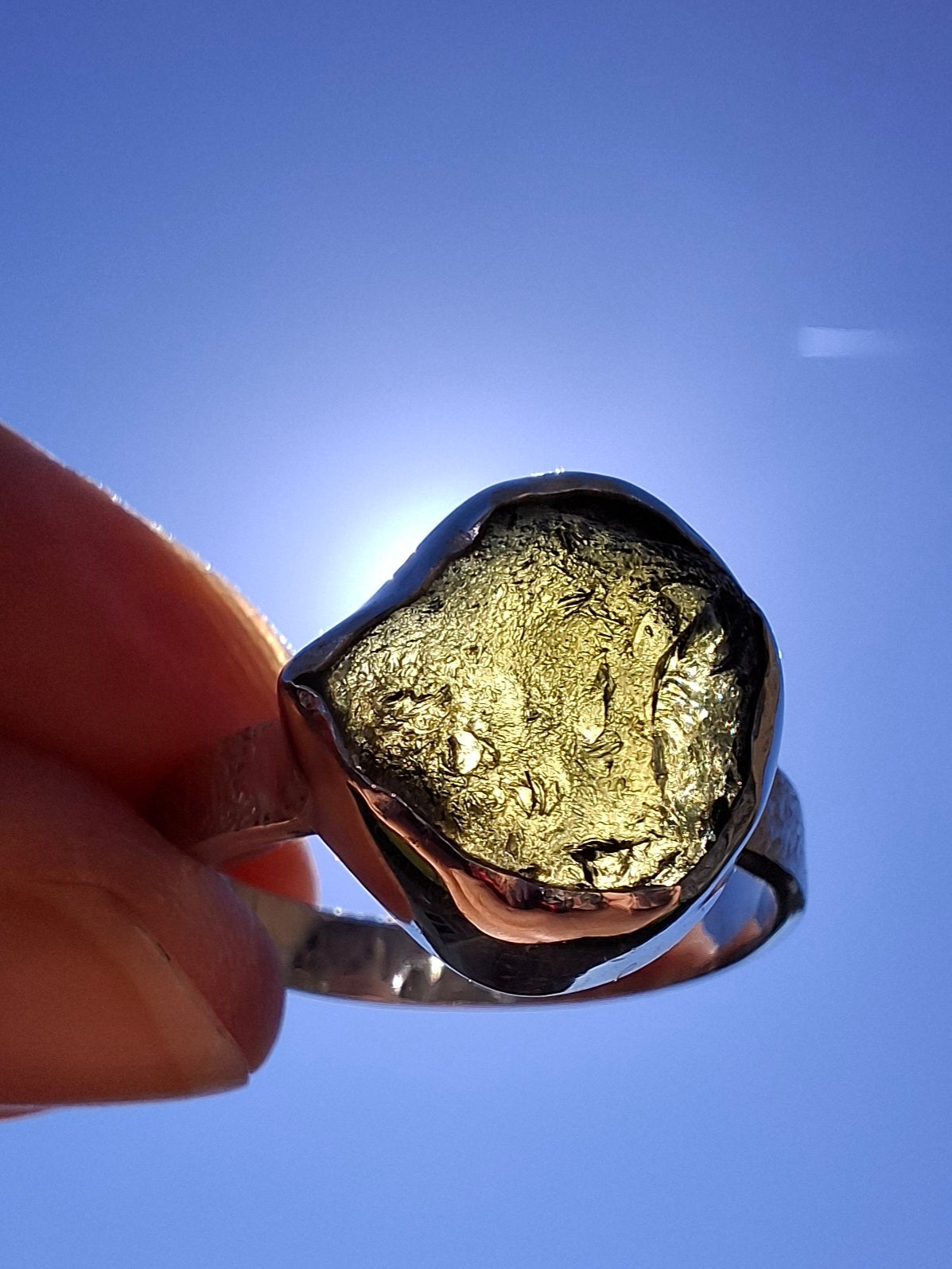 Moldavite Ring, size U, 925 Silver, Tektite (Ref: R322)