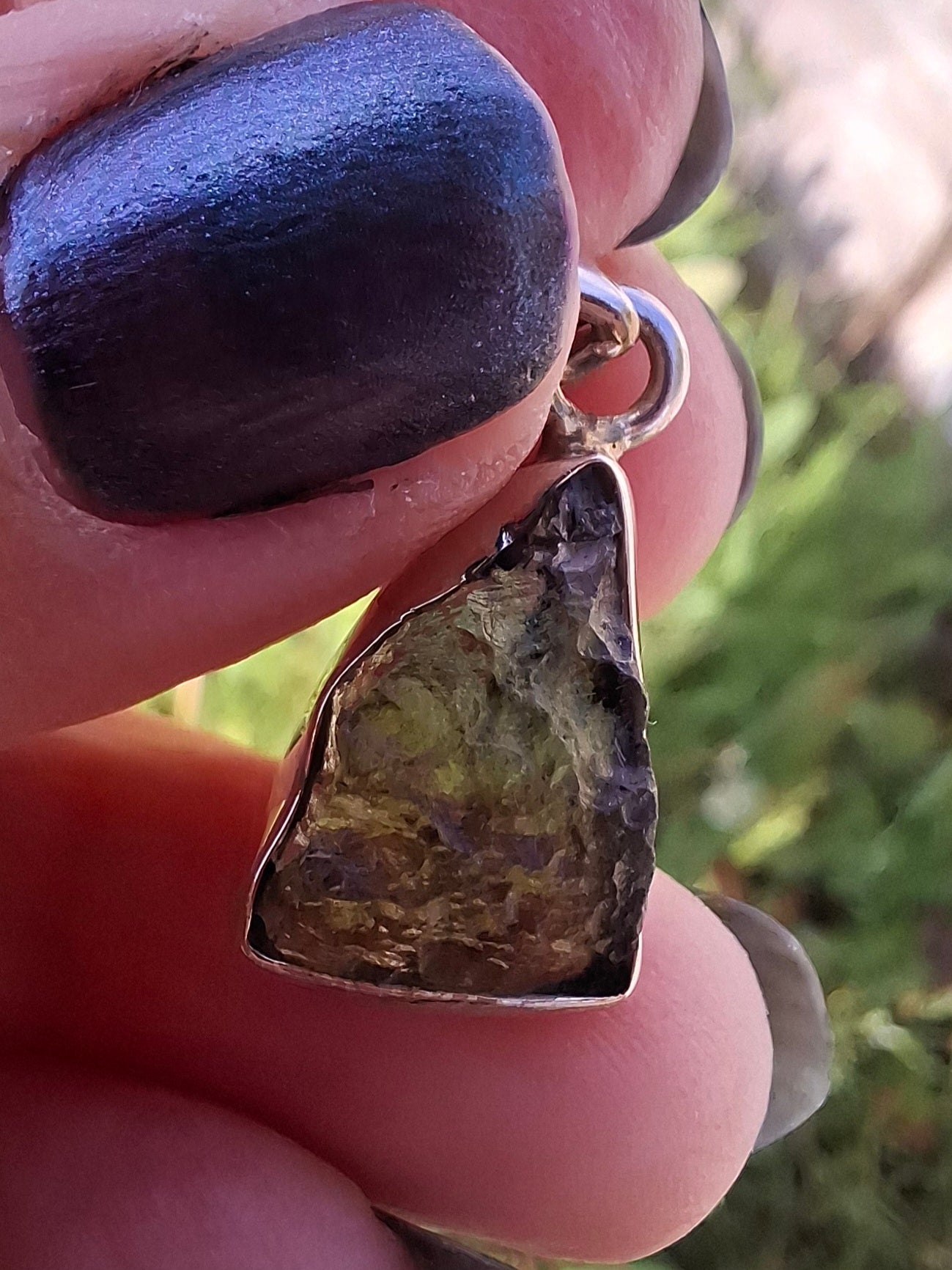Moldavite Pendant, 925 Silver, Tektite (Ref: P12)
