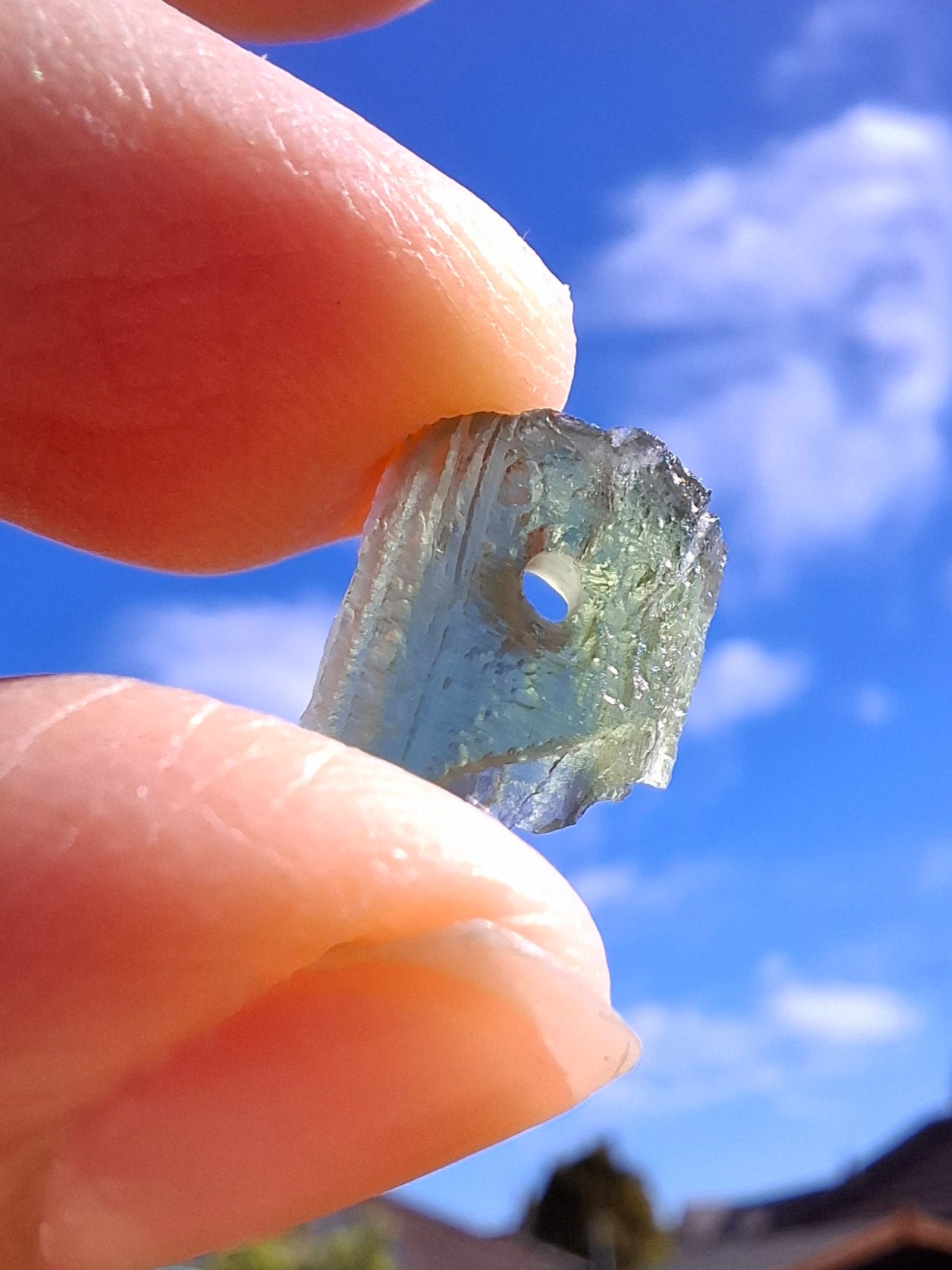 DRILLED, Moldavite Piece, 0.74g, Tektite (Ref: D13)