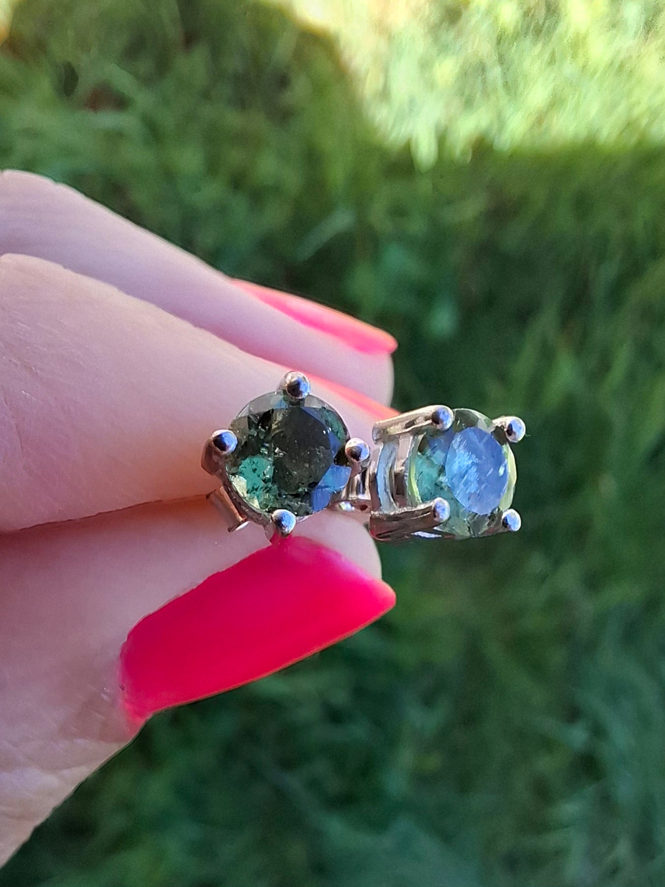 Moldavite (faceted) 5mm STUD EARRINGS, 925 Silver, Tektite (Ref: Pair51)
