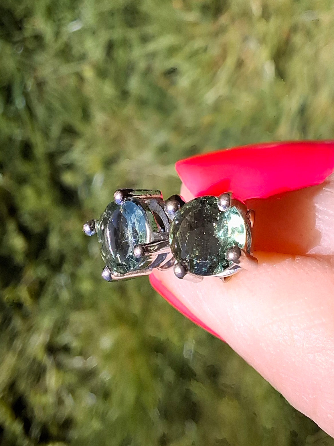 Moldavite (faceted) 5mm STUD EARRINGS, 925 Silver, Tektite (Ref: Pair44)