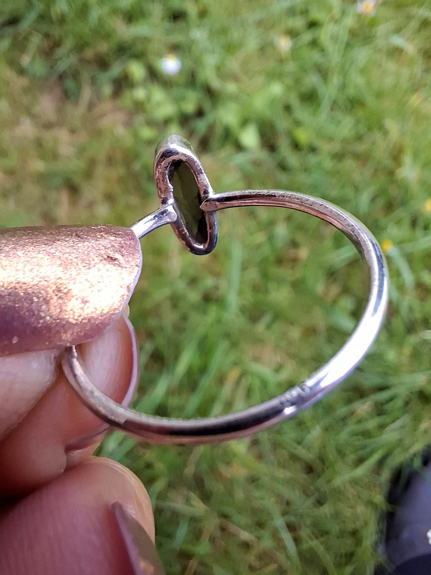Moldavite Ring, size large Q, 925 Silver, Tektite (Ref: R47)