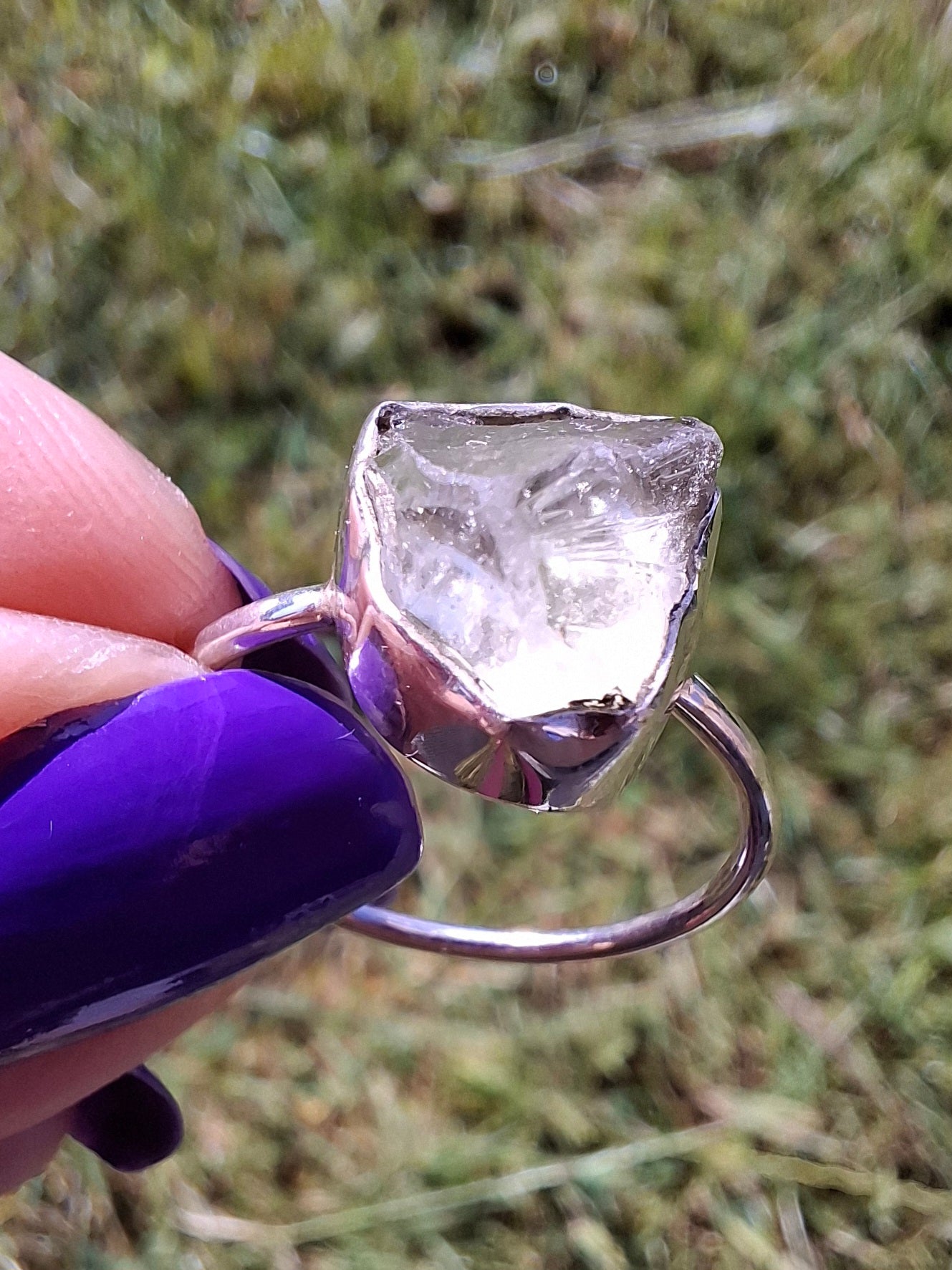 Libyan Desert Glass Ring, size small S, 925 Silver, Tektite (Ref: LR44)