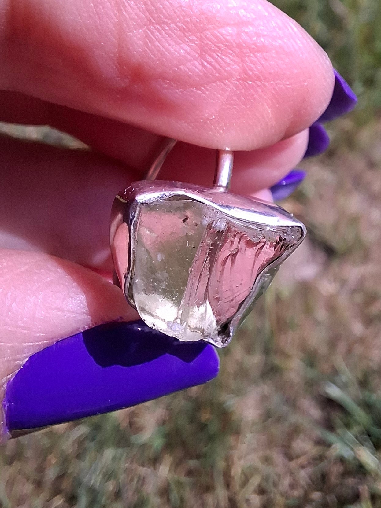Libyan Desert Glass Ring, size P, 925 Silver, Tektite (Ref: LR26)