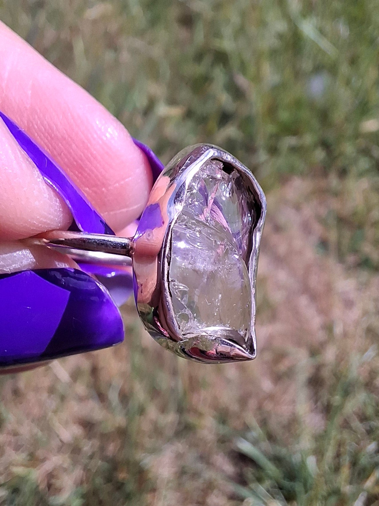 Libyan Desert Glass Ring, size large P, 925 Silver, Tektite (Ref: LR29)