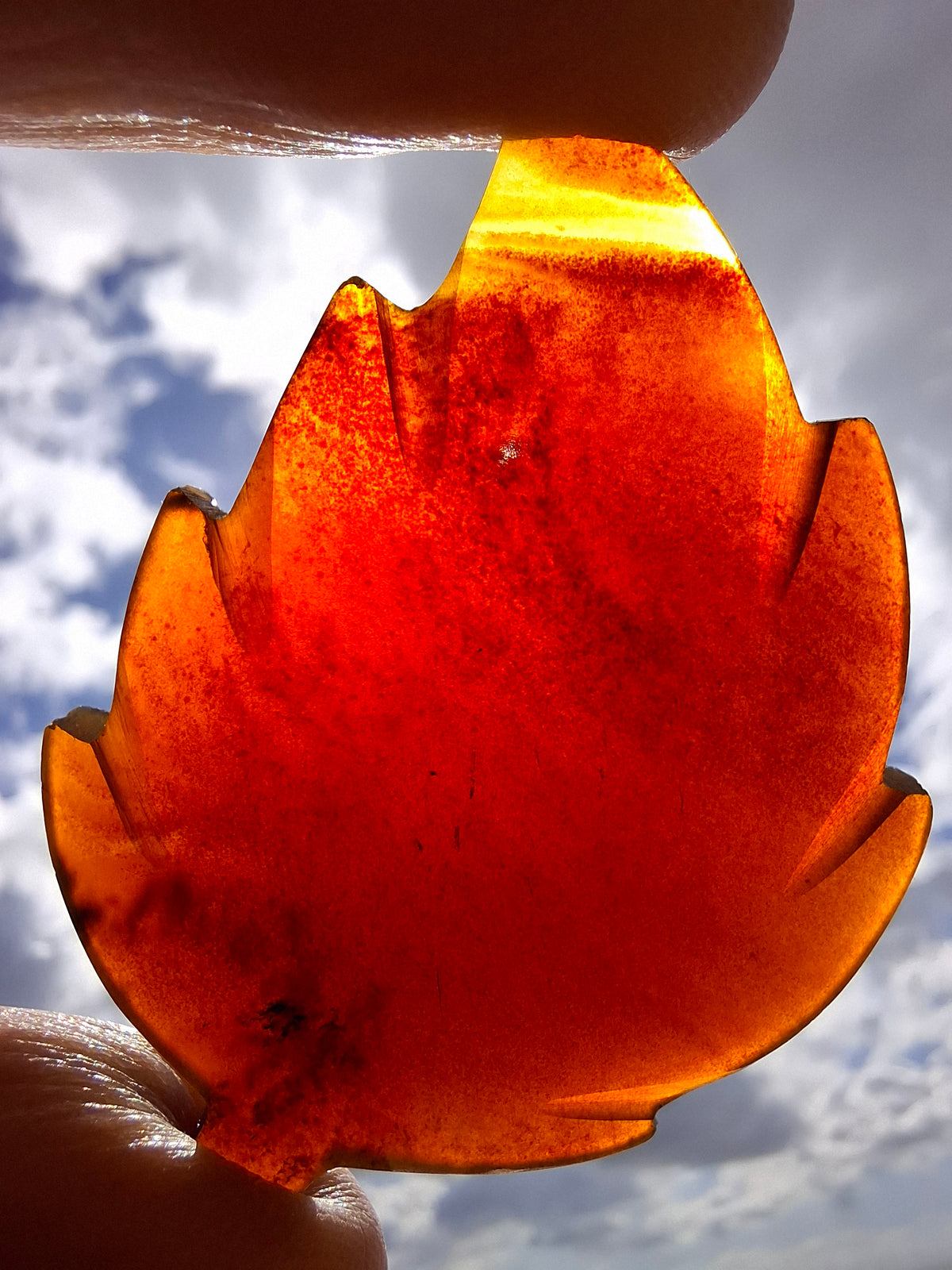 Red Amber Leaf Carving, 7.89g, Fossil (Ref: Leaf4)