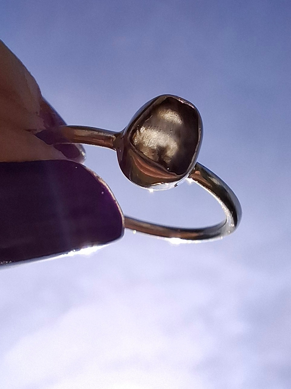 Moldavite Ring, size small L, 925 Silver, Tektite (Ref: R63)