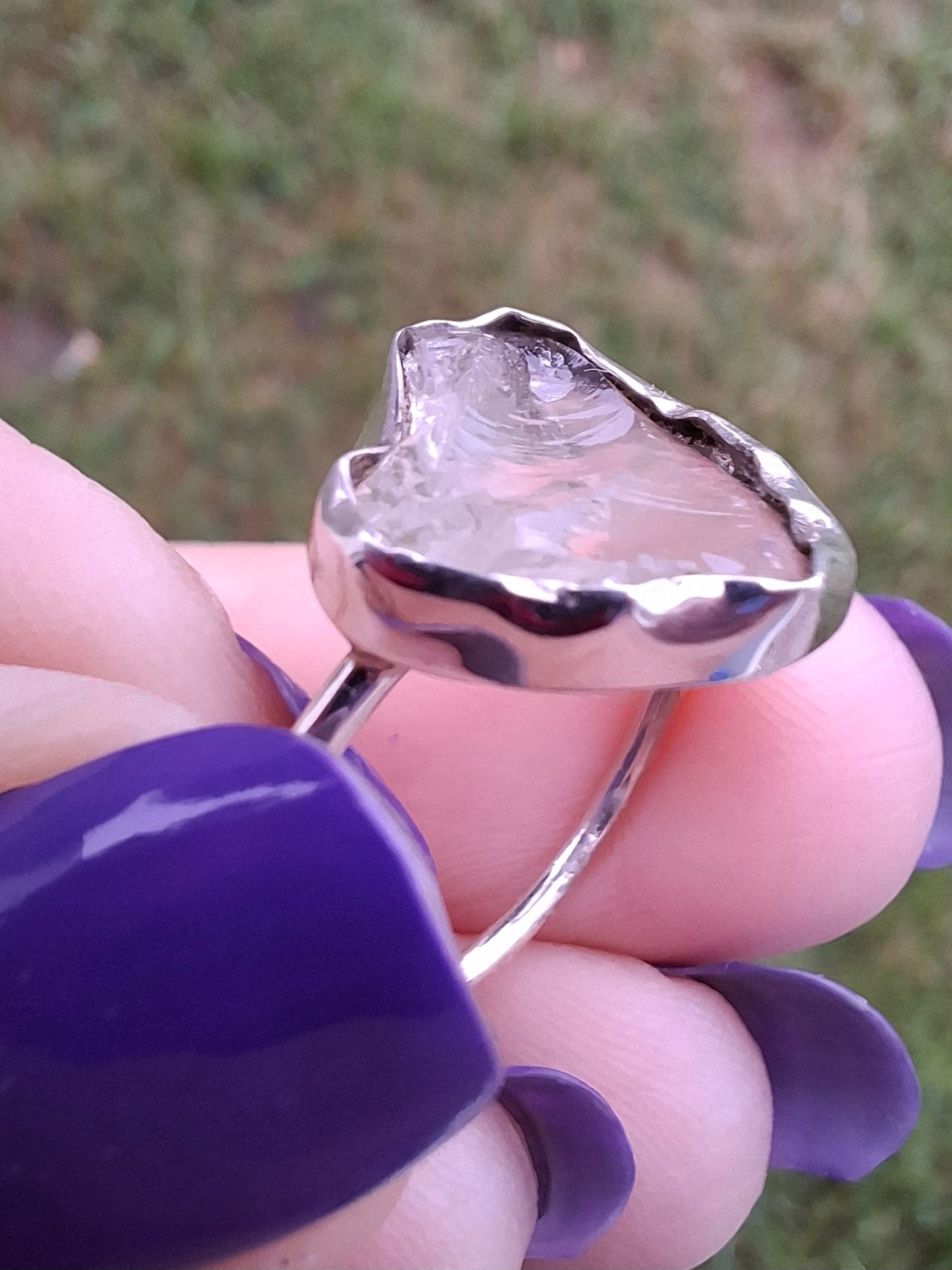 Libyan Desert Glass Ring, size large P, 925 Silver, Tektite (Ref: LR32)