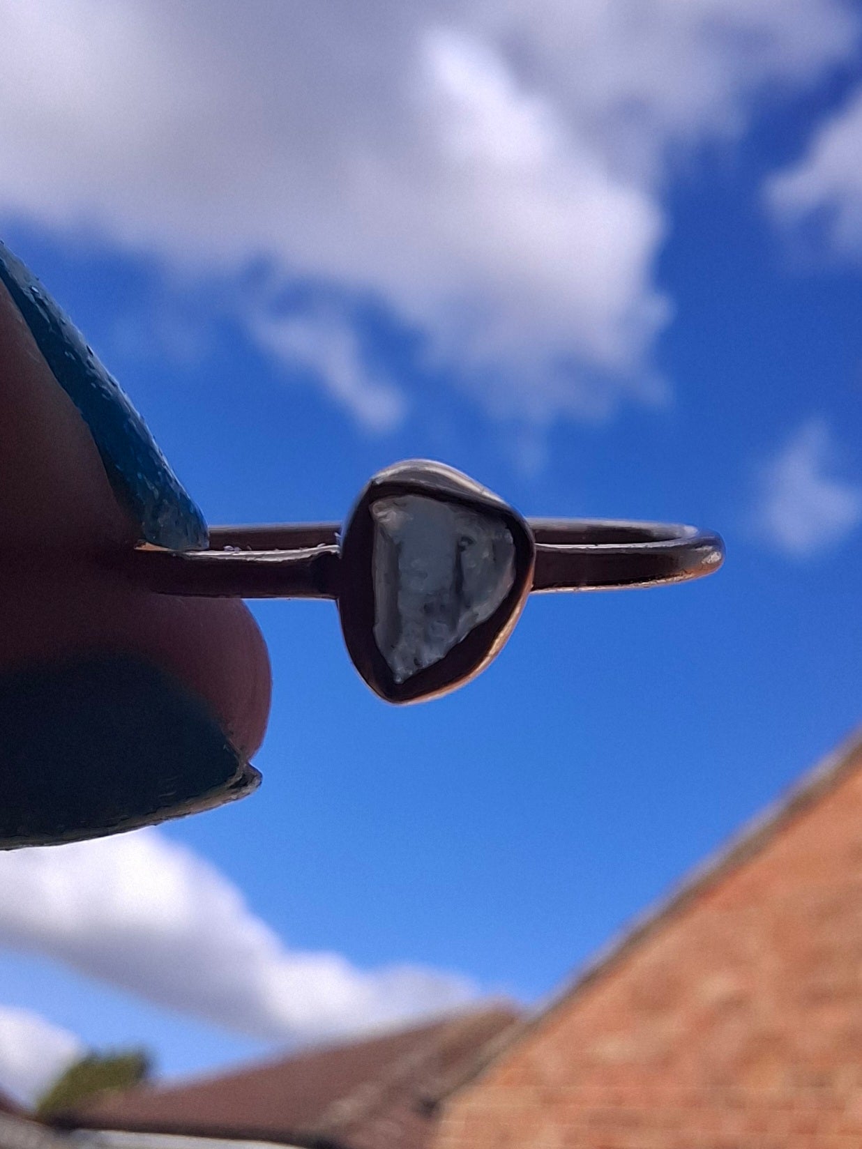 Moldavite Ring, 14K GOLD Plated, size large S / small T, Tektite (Ref: R352)