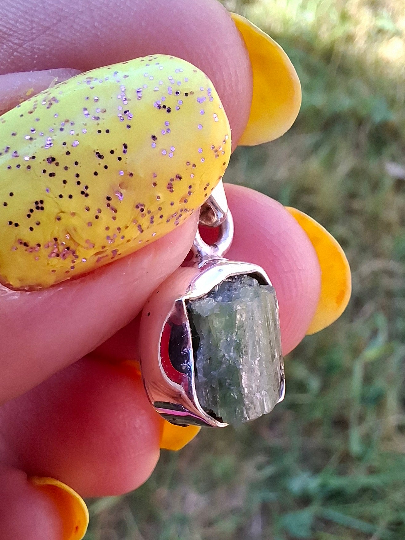 Green Tourmaline Pendant, 925 Silver, Crystal (Ref: GT11)