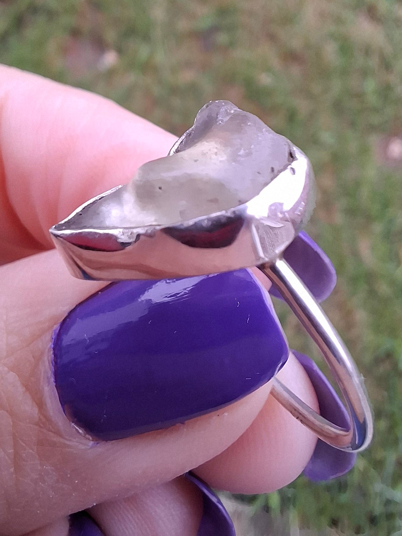 Libyan Desert Glass Ring, size large Q, 925 Silver, Tektite (Ref: LR36)