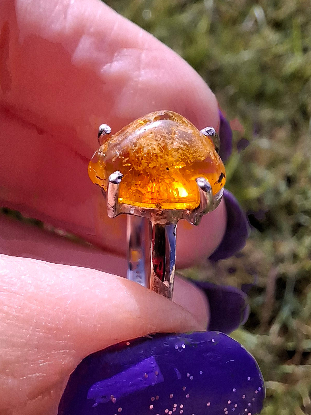 Baltic Amber Ring, size large Y, 925 Silver, Fossil (Ref: AR37)