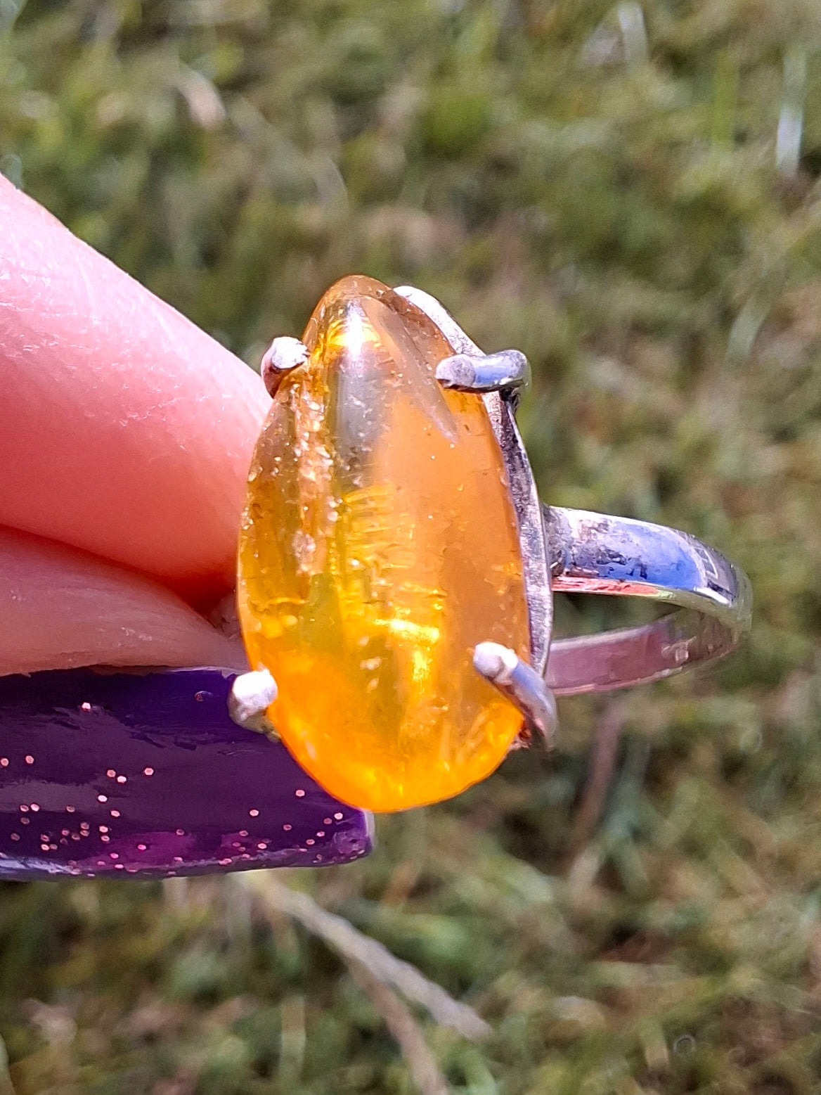 Baltic Amber Ring, size large J/small K, 925 Silver, Fossil (Ref: AR30)
