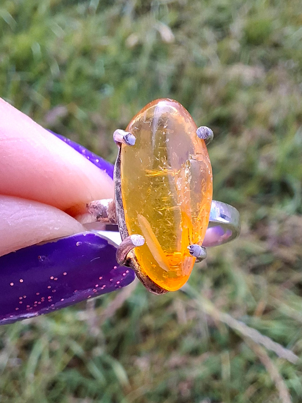 Baltic Amber Ring, size large J/small K, 925 Silver, Fossil (Ref: AR30)