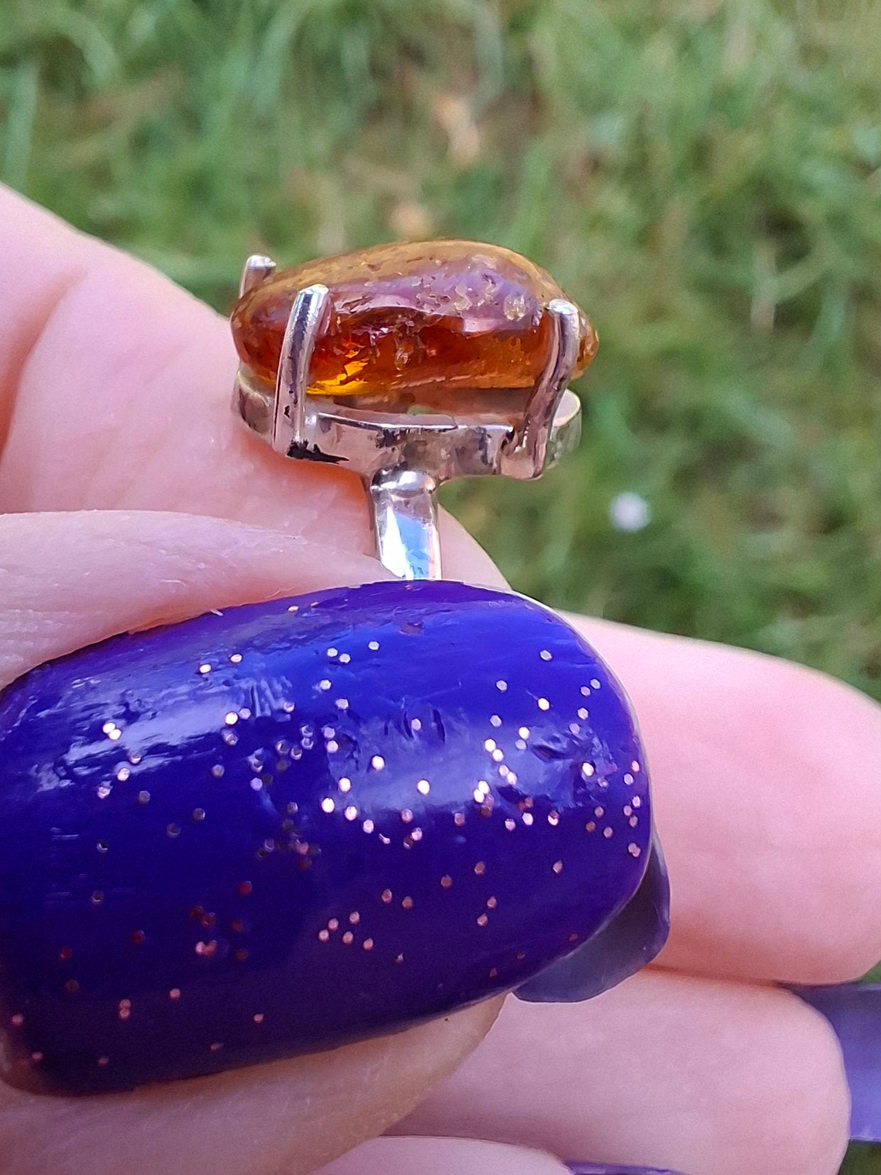 Baltic Amber Ring, size large X, 925 Silver, Fossil (Ref: AR32)