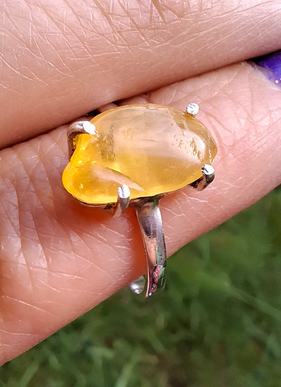Baltic Amber Ring, size large Q, 925 Silver, Fossil (Ref: AR13)